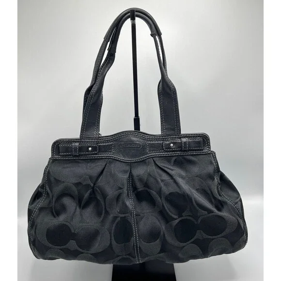 Coach Signature Sateen Garnet Satchel Shoulder Bag Silver/Black No F13906 - Picture 2 of 15